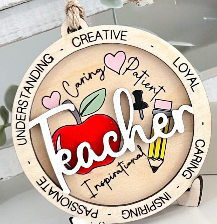 Layered "Teacher" Wood Ornament