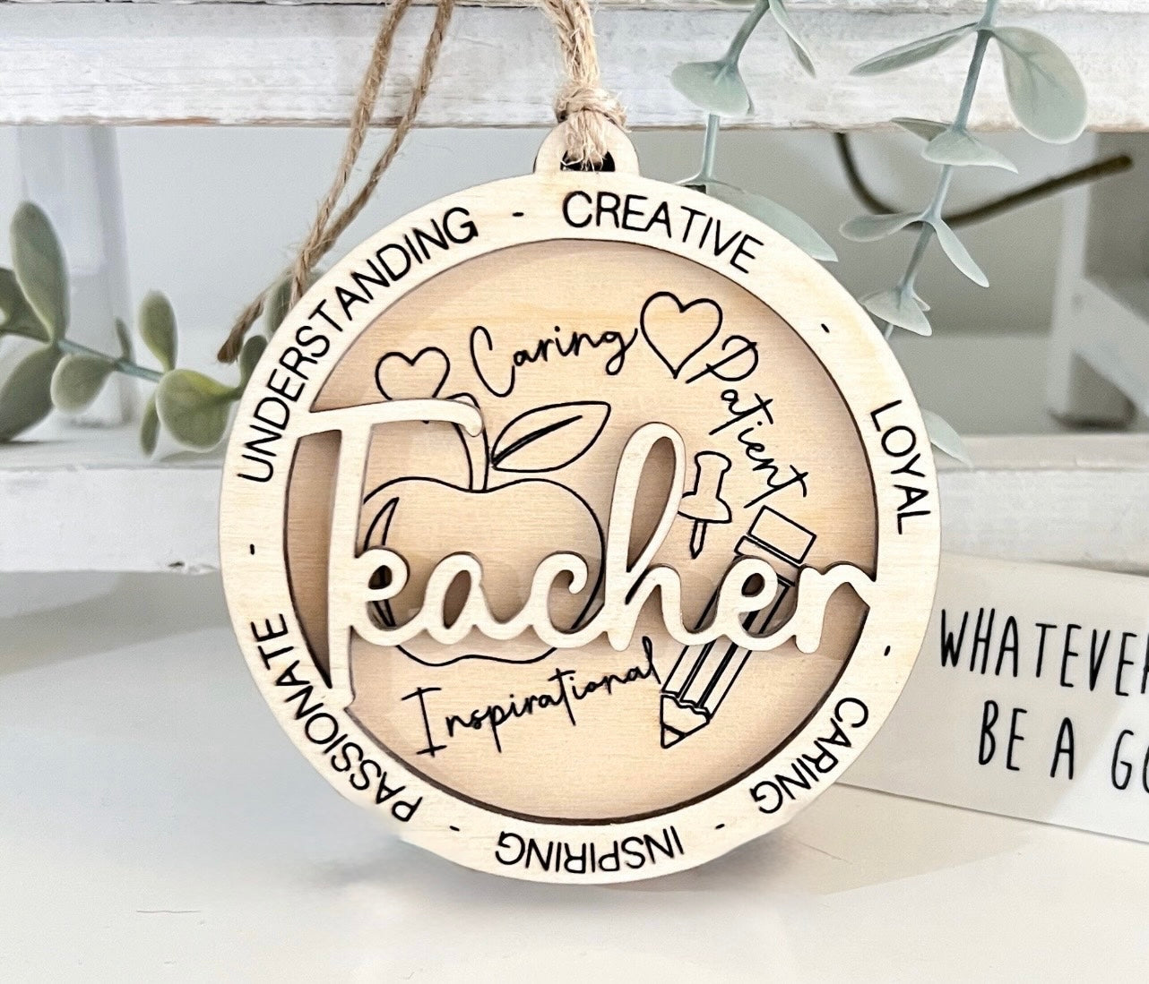 Layered "Teacher" Wood Ornament