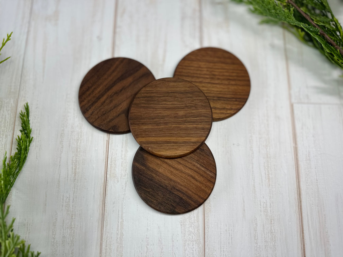 Round Walnut Coasters Set of 4