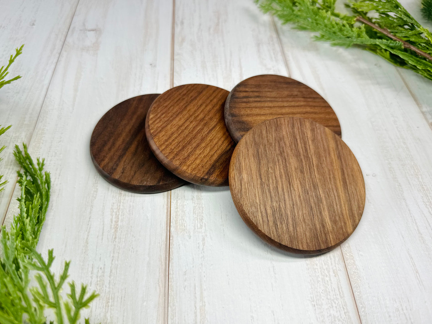 Round Walnut Coasters Set of 4