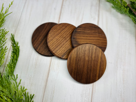 Round Walnut Coasters Set of 4