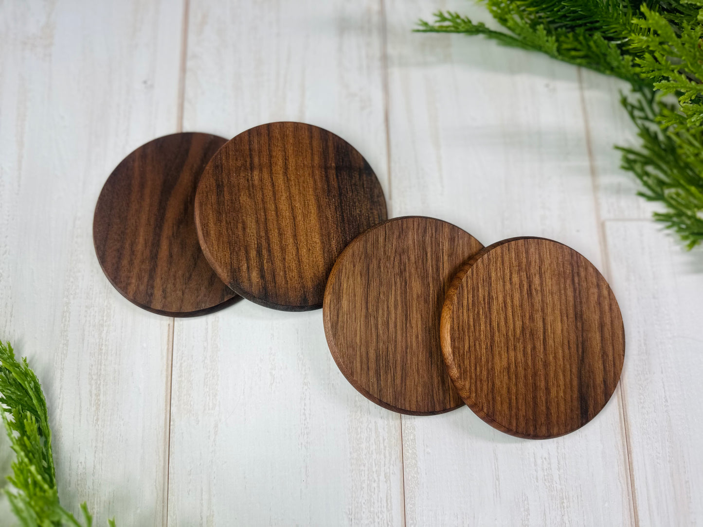 Round Walnut Coasters Set of 4