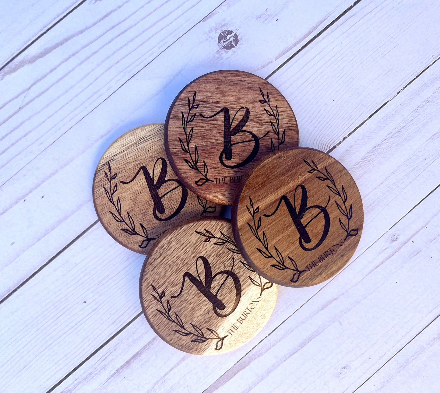 Round Acacia Coaster Set of 4