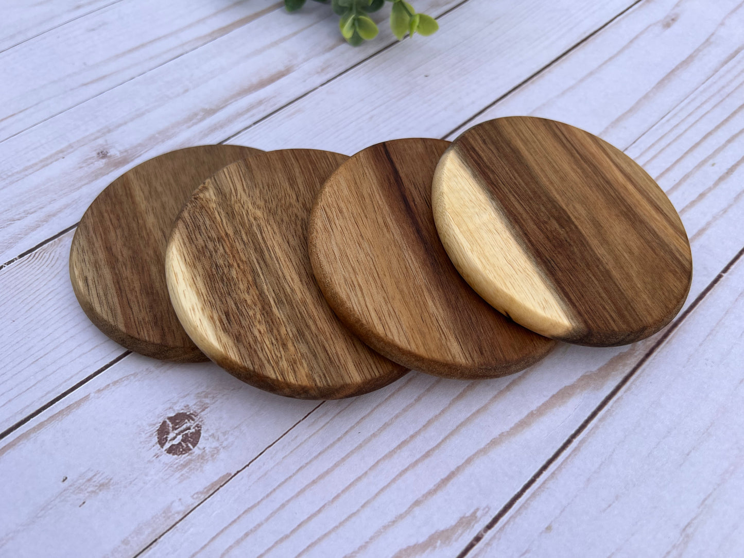 Round Acacia Coaster Set of 4