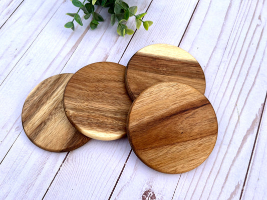 Round Acacia Coaster Set of 4