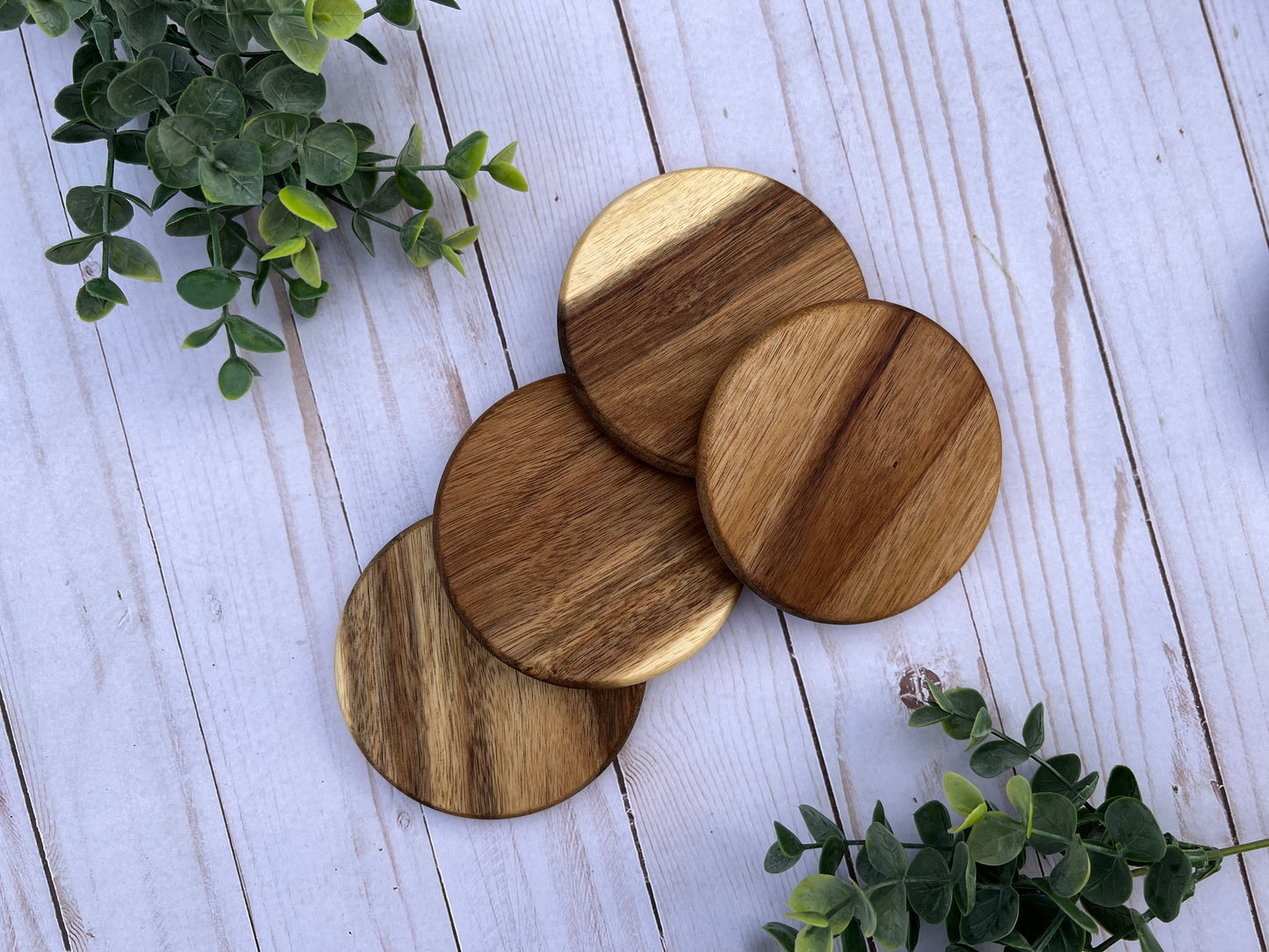 Round Acacia Coaster Set of 4