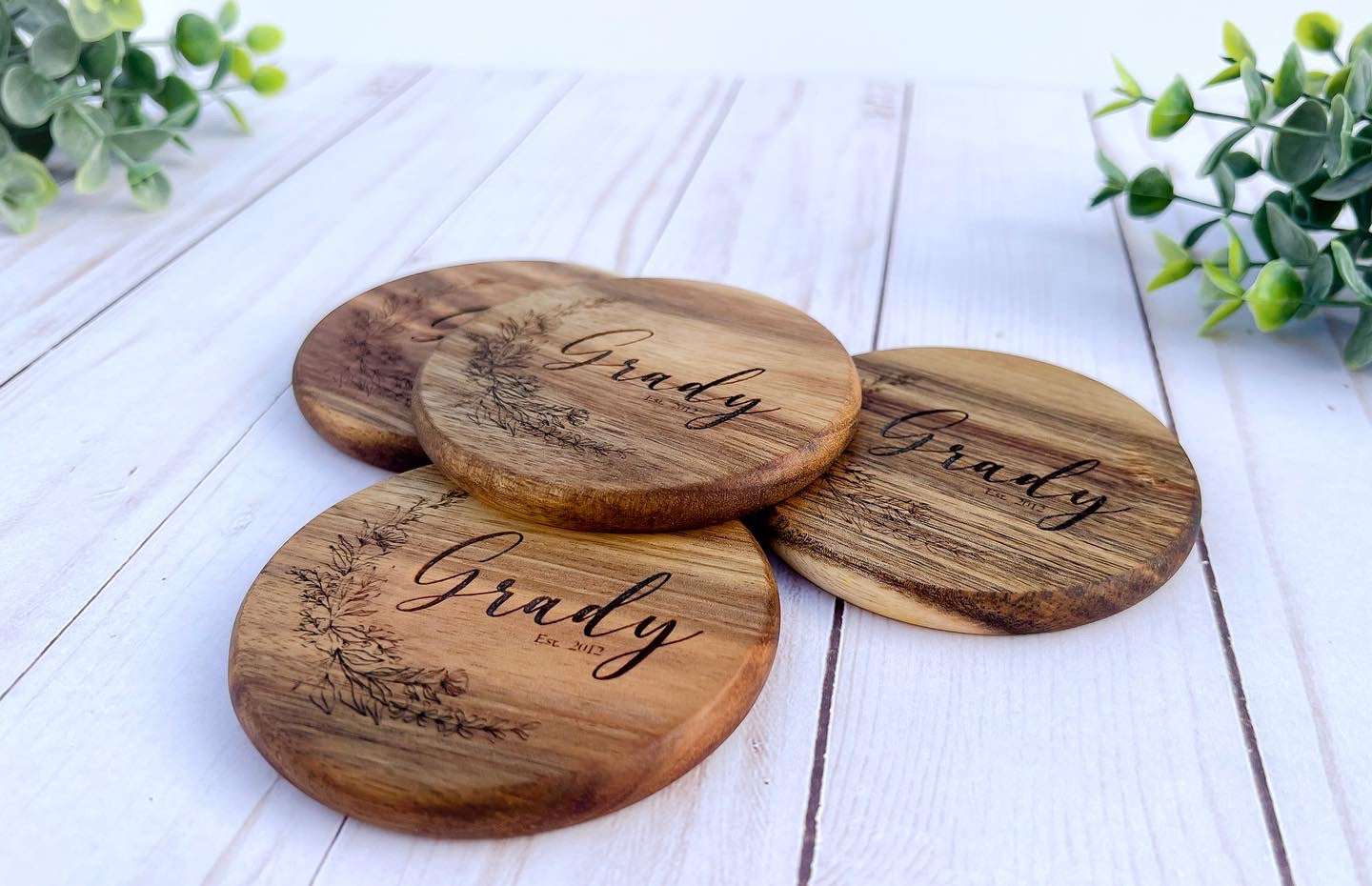 Round Acacia Coaster Set of 4