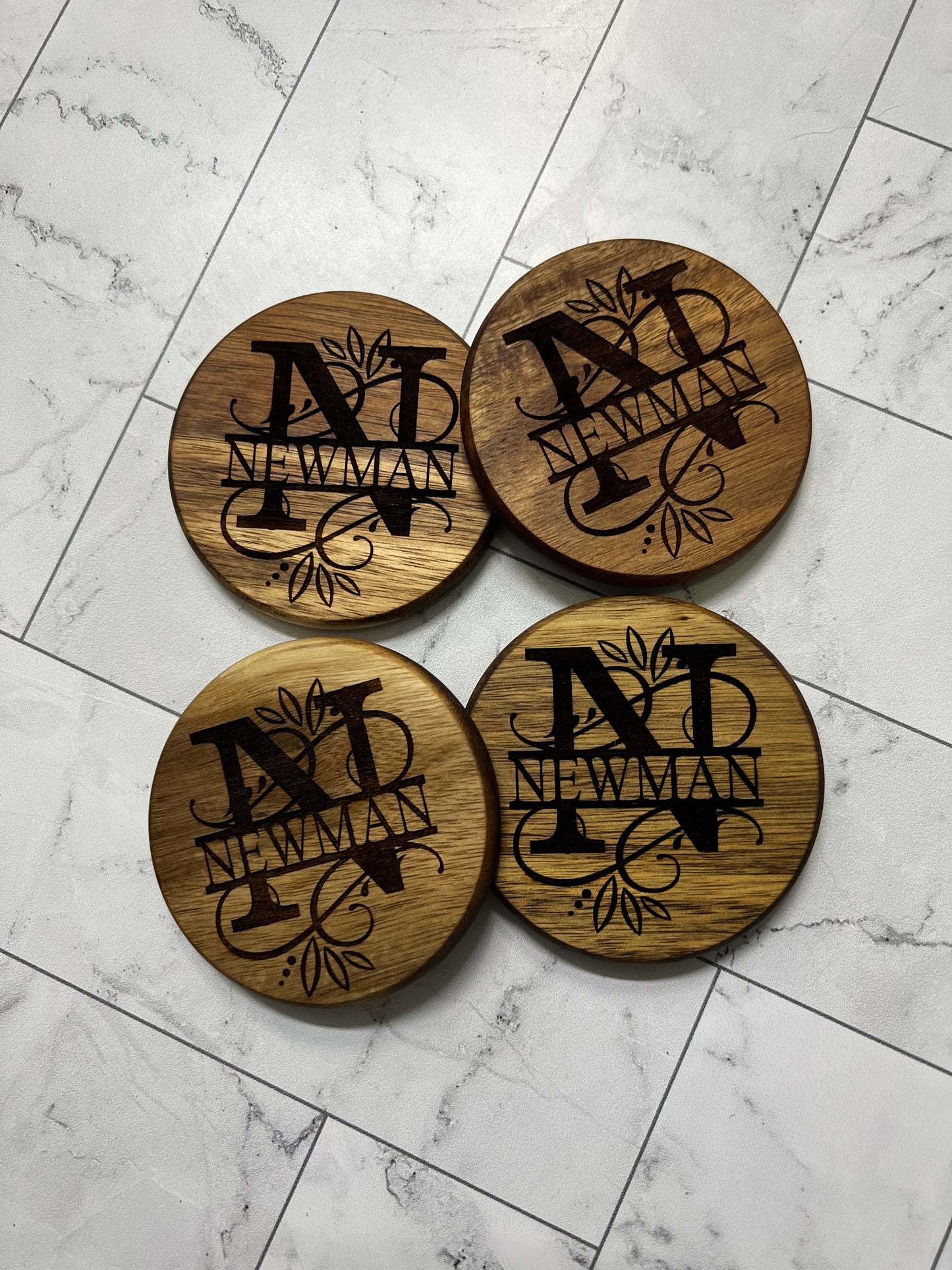 Round Acacia Coaster Set of 4